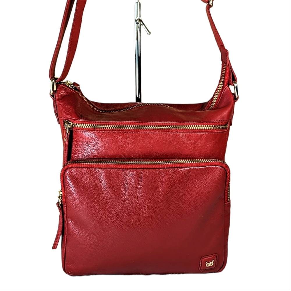 Wise Owl Red Leather Crossbody Bag Purse Owl Logo
